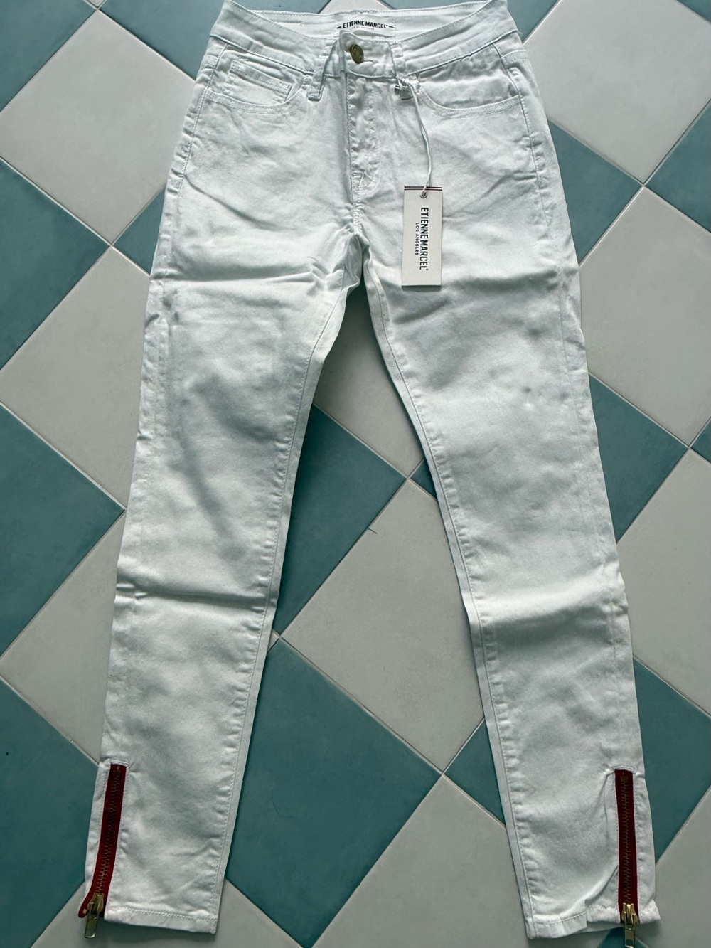 Women’s White Slim Jeans with Ankle Zippers
